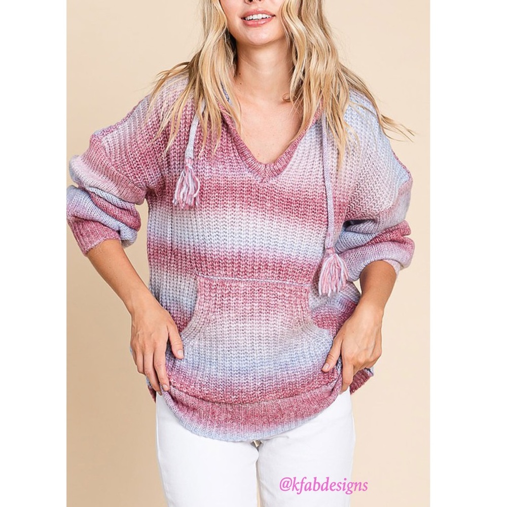 LAST PACK! Ombré Puff Sleeve Cozy Oversized Hoodie Sweater!